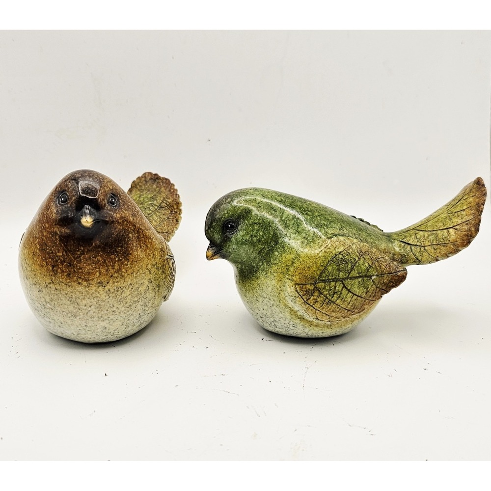 GANZ‎ Leaf Pair Of Bird Figurines, Green And Red/brown Country Cottage